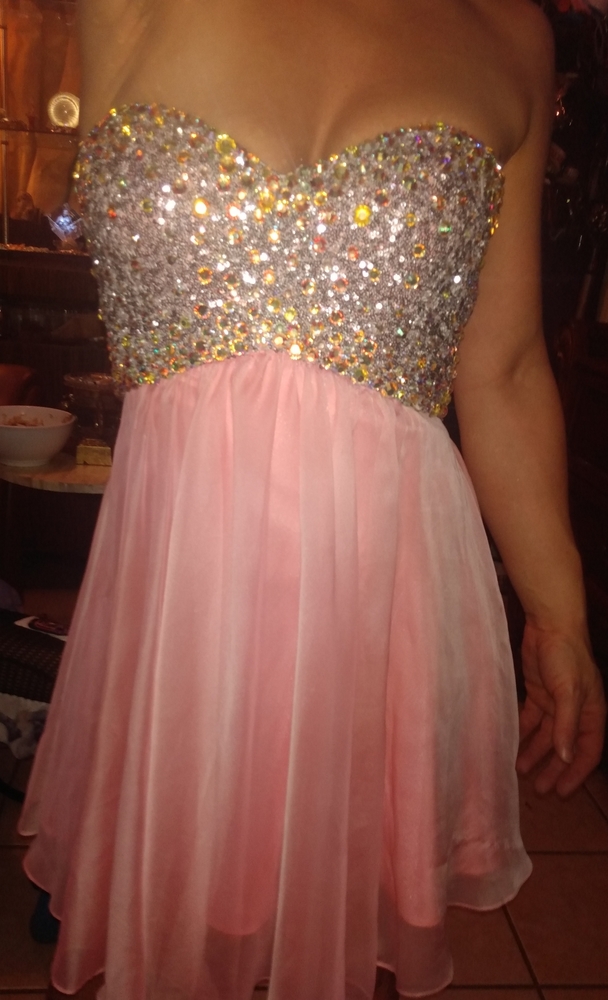 La Femme Paris Rhinestone Sparkly Pink Mini Dress